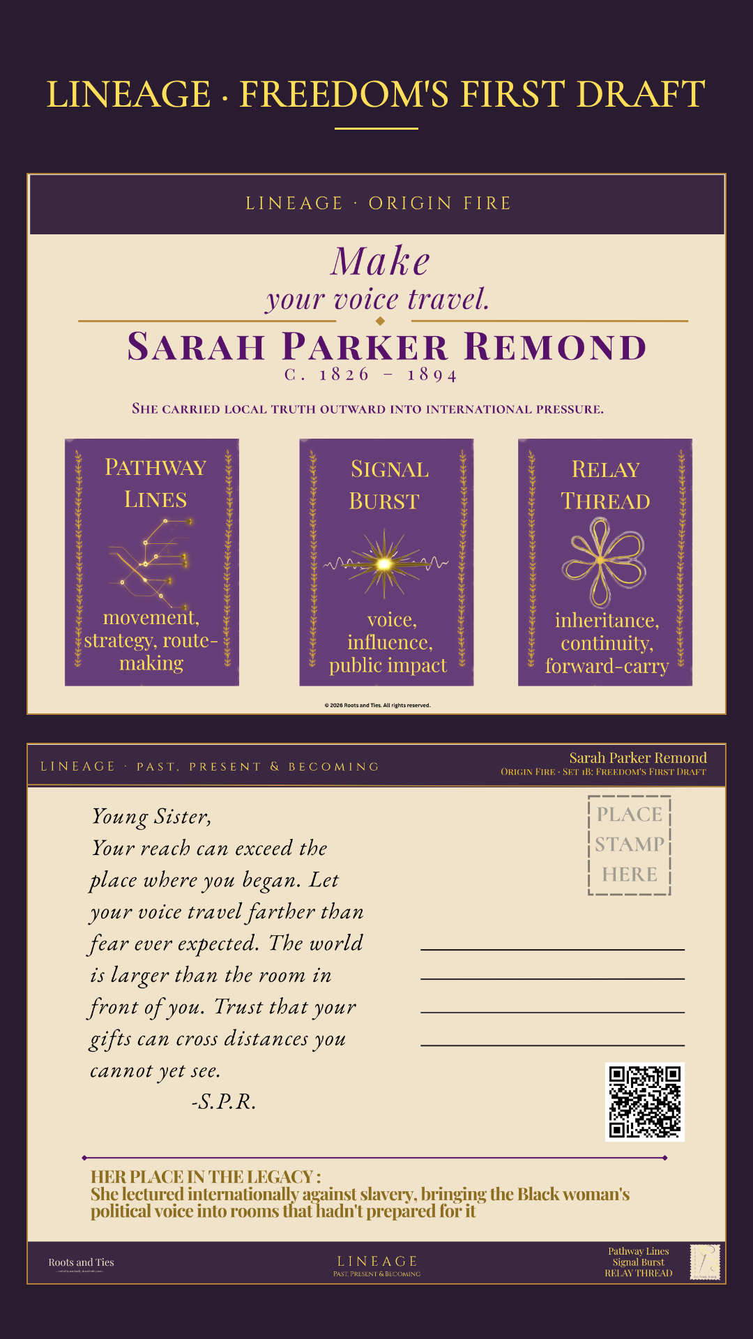 Sarah Parker Remond Digital Postcard — Lineage: Freedom's First Draft