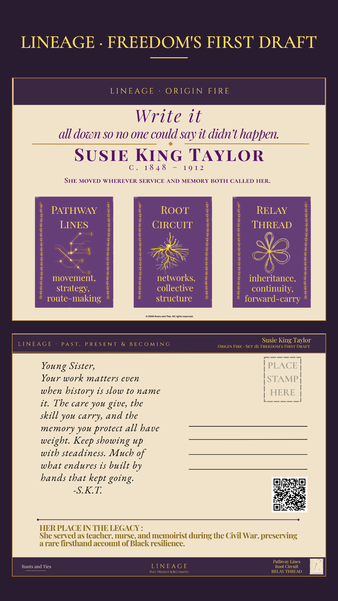 Susie King Taylor Digital Postcard — Lineage: Freedom's First Draft